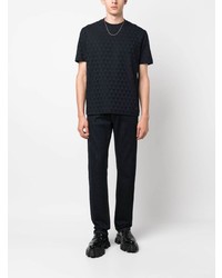 dunkelblaues T-Shirt mit einem Rundhalsausschnitt mit geometrischem Muster von Emporio Armani