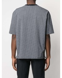 dunkelblaues T-Shirt mit einem Rundhalsausschnitt mit geometrischem Muster von Giorgio Armani