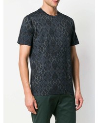 dunkelblaues T-Shirt mit einem Rundhalsausschnitt mit geometrischem Muster von Etro