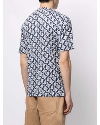 dunkelblaues T-Shirt mit einem Rundhalsausschnitt mit geometrischem Muster von D'urban