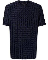 dunkelblaues T-Shirt mit einem Rundhalsausschnitt mit geometrischem Muster von Giorgio Armani