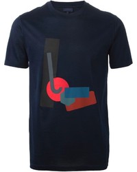 dunkelblaues T-Shirt mit einem Rundhalsausschnitt mit geometrischem Muster von Lanvin