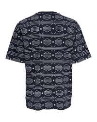 dunkelblaues T-Shirt mit einem Rundhalsausschnitt mit geometrischem Muster von ONLY & SONS