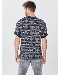 dunkelblaues T-Shirt mit einem Rundhalsausschnitt mit geometrischem Muster von ONLY & SONS