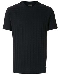 dunkelblaues T-Shirt mit einem Rundhalsausschnitt mit Hahnentritt-Muster
