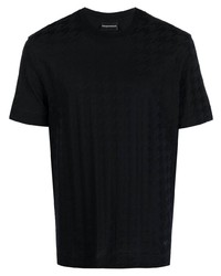 dunkelblaues T-Shirt mit einem Rundhalsausschnitt mit Hahnentritt-Muster von Emporio Armani
