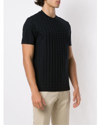 dunkelblaues T-Shirt mit einem Rundhalsausschnitt mit Hahnentritt-Muster von Emporio Armani