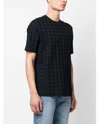 dunkelblaues T-Shirt mit einem Rundhalsausschnitt mit Hahnentritt-Muster von Emporio Armani