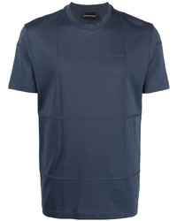 dunkelblaues T-Shirt mit einem Rundhalsausschnitt mit Karomuster von Emporio Armani