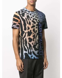 dunkelblaues T-Shirt mit einem Rundhalsausschnitt mit Leopardenmuster von Just Cavalli