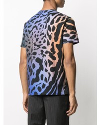 dunkelblaues T-Shirt mit einem Rundhalsausschnitt mit Leopardenmuster von Just Cavalli