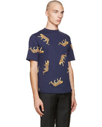 dunkelblaues T-Shirt mit einem Rundhalsausschnitt mit Leopardenmuster von Paul Smith