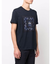 dunkelblaues T-Shirt mit einem Rundhalsausschnitt mit Paisley-Muster von Etro