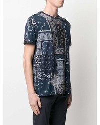 dunkelblaues T-Shirt mit einem Rundhalsausschnitt mit Paisley-Muster von Etro