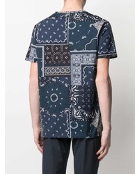 dunkelblaues T-Shirt mit einem Rundhalsausschnitt mit Paisley-Muster von Etro