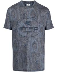 dunkelblaues T-Shirt mit einem Rundhalsausschnitt mit Paisley-Muster von Etro