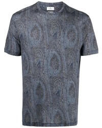 dunkelblaues T-Shirt mit einem Rundhalsausschnitt mit Paisley-Muster von Etro