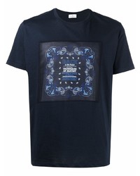 dunkelblaues T-Shirt mit einem Rundhalsausschnitt mit Paisley-Muster von Etro