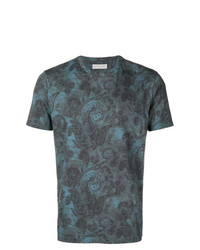 dunkelblaues T-Shirt mit einem Rundhalsausschnitt mit Paisley-Muster von Etro