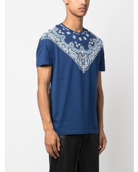 dunkelblaues T-Shirt mit einem Rundhalsausschnitt mit Paisley-Muster von Philipp Plein