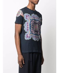 dunkelblaues T-Shirt mit einem Rundhalsausschnitt mit Paisley-Muster von Etro