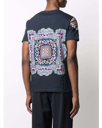 dunkelblaues T-Shirt mit einem Rundhalsausschnitt mit Paisley-Muster von Etro