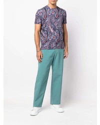 dunkelblaues T-Shirt mit einem Rundhalsausschnitt mit Paisley-Muster von Etro