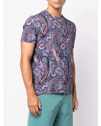 dunkelblaues T-Shirt mit einem Rundhalsausschnitt mit Paisley-Muster von Etro