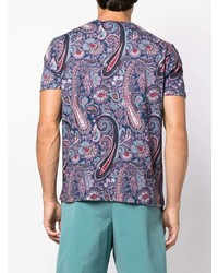 dunkelblaues T-Shirt mit einem Rundhalsausschnitt mit Paisley-Muster von Etro