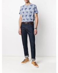 dunkelblaues T-Shirt mit einem Rundhalsausschnitt mit Paisley-Muster von Etro