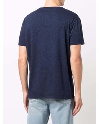 dunkelblaues T-Shirt mit einem Rundhalsausschnitt mit Paisley-Muster von Etro