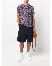 dunkelblaues T-Shirt mit einem Rundhalsausschnitt mit Paisley-Muster von Etro