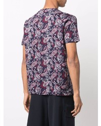 dunkelblaues T-Shirt mit einem Rundhalsausschnitt mit Paisley-Muster von Etro