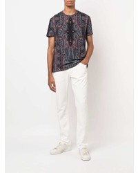 dunkelblaues T-Shirt mit einem Rundhalsausschnitt mit Paisley-Muster von Etro