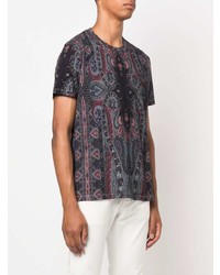 dunkelblaues T-Shirt mit einem Rundhalsausschnitt mit Paisley-Muster von Etro