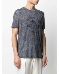 dunkelblaues T-Shirt mit einem Rundhalsausschnitt mit Paisley-Muster von Etro