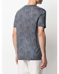 dunkelblaues T-Shirt mit einem Rundhalsausschnitt mit Paisley-Muster von Etro