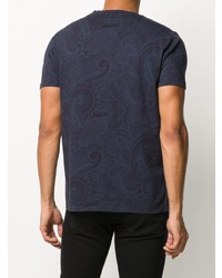 dunkelblaues T-Shirt mit einem Rundhalsausschnitt mit Paisley-Muster von Etro