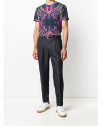 dunkelblaues T-Shirt mit einem Rundhalsausschnitt mit Paisley-Muster von Etro