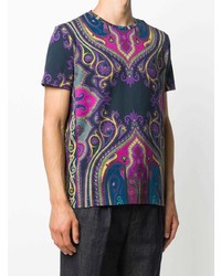 dunkelblaues T-Shirt mit einem Rundhalsausschnitt mit Paisley-Muster von Etro