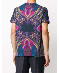 dunkelblaues T-Shirt mit einem Rundhalsausschnitt mit Paisley-Muster von Etro