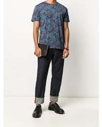 dunkelblaues T-Shirt mit einem Rundhalsausschnitt mit Paisley-Muster von Etro