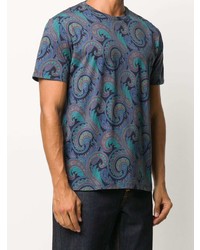 dunkelblaues T-Shirt mit einem Rundhalsausschnitt mit Paisley-Muster von Etro