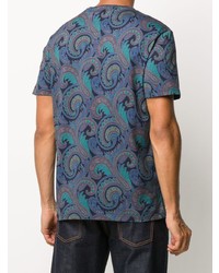 dunkelblaues T-Shirt mit einem Rundhalsausschnitt mit Paisley-Muster von Etro