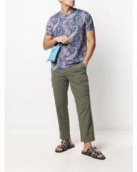 dunkelblaues T-Shirt mit einem Rundhalsausschnitt mit Paisley-Muster von Etro