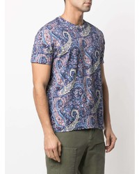 dunkelblaues T-Shirt mit einem Rundhalsausschnitt mit Paisley-Muster von Etro