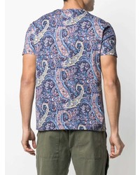 dunkelblaues T-Shirt mit einem Rundhalsausschnitt mit Paisley-Muster von Etro