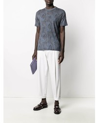 dunkelblaues T-Shirt mit einem Rundhalsausschnitt mit Paisley-Muster von Etro