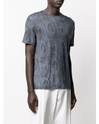 dunkelblaues T-Shirt mit einem Rundhalsausschnitt mit Paisley-Muster von Etro