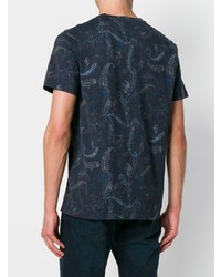 dunkelblaues T-Shirt mit einem Rundhalsausschnitt mit Paisley-Muster von Etro